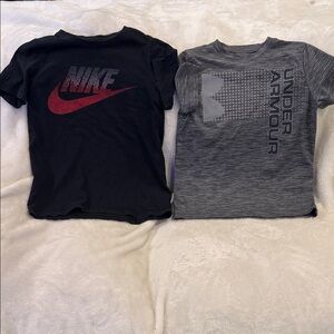 Lot of 2 Nike Kids Black and Red Graphic Tee & Under Armour Tee